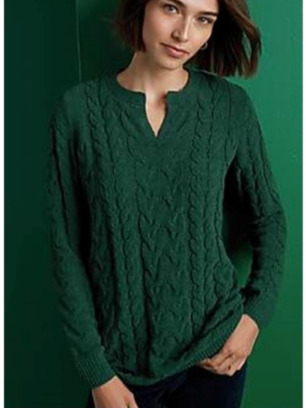 J. Jill Small TALL Sweater - Split-Neck Chenille Tunic - Hunter Green